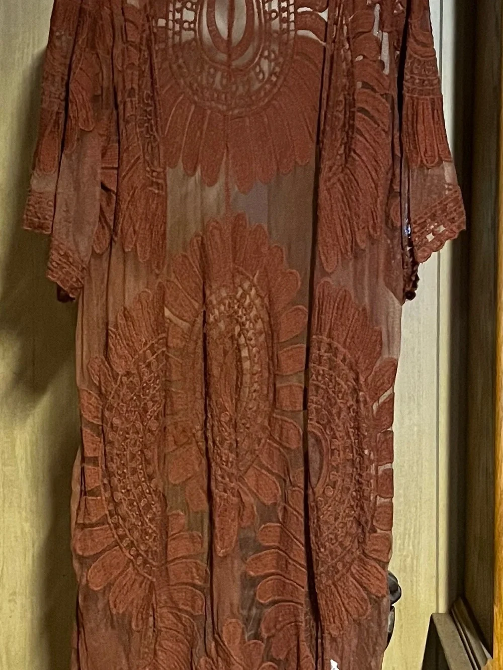 Rebellion Sheer Open Front Wrap in Rust Size Small
